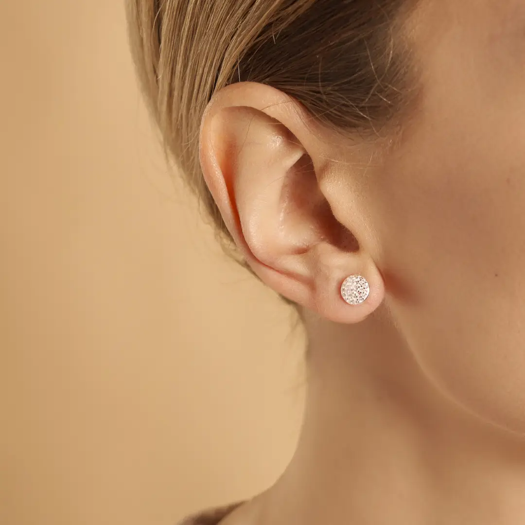 Orecchini Argento 925 Donna | Bottone Tondo Pavé Zirconi Bianchi | Lobo Disco Brillante - immagine 2