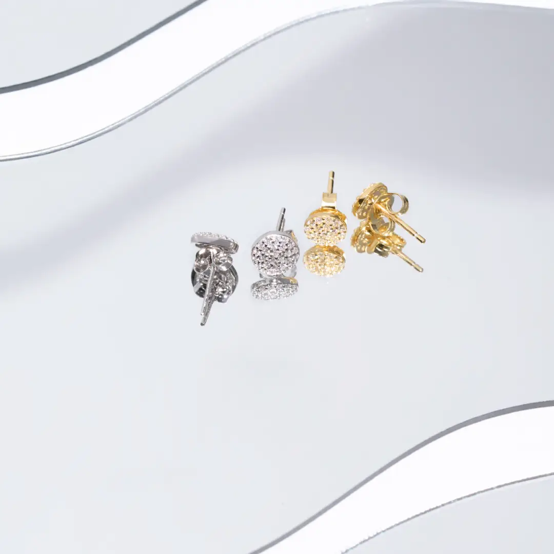 Orecchini Argento 925 Donna | Bottone Tondo Pavé Zirconi Bianchi | Lobo Disco Brillante - immagine 6