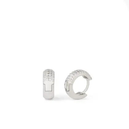 Orecchini Argento 925 Donna | Cerchietto Pavé Zirconi Bianchi | Huggie Mini Hoop Brillanti