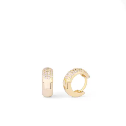 Orecchini Argento 925 Dorato Donna | Cerchietto Pavé Zirconi Bianchi | Huggie Mini