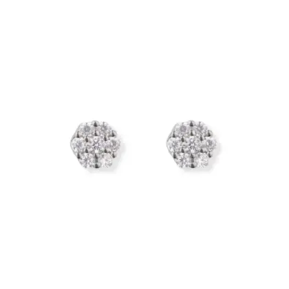 Orecchini Argento 925 Donna | Fiore Cluster Rosetta 7 Zirconi Bianchi | Lobo Margherita