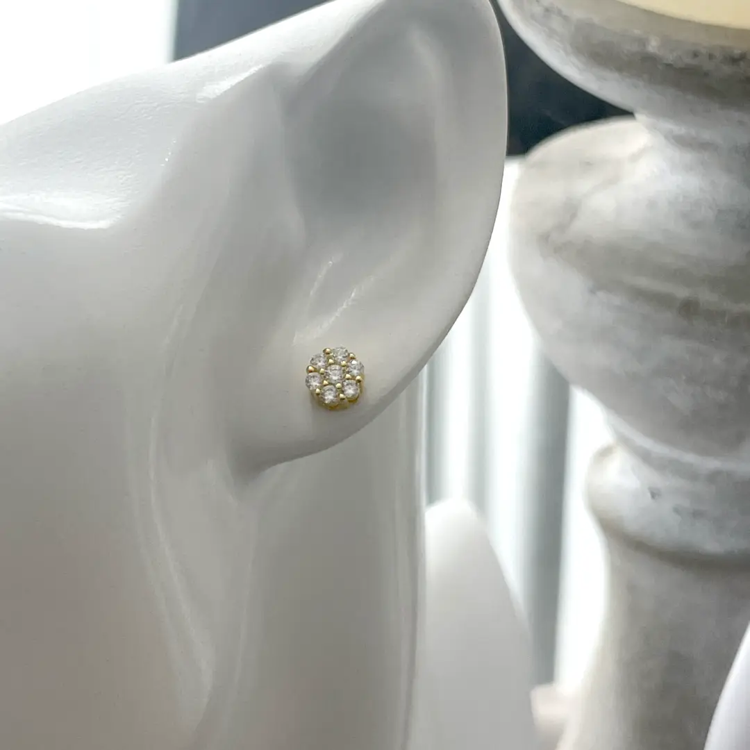 Orecchini Argento 925 Dorato Donna | Lobo Fiore Rosetta Cluster 7 Pietre | Punto Luce - immagine 4