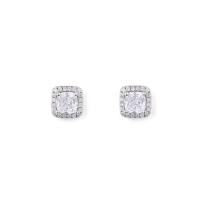 Orecchini Argento 925 Donna | Punto Luce Quadrato Halo con Contorno Zirconi Bianchi 7 mm | Lobo