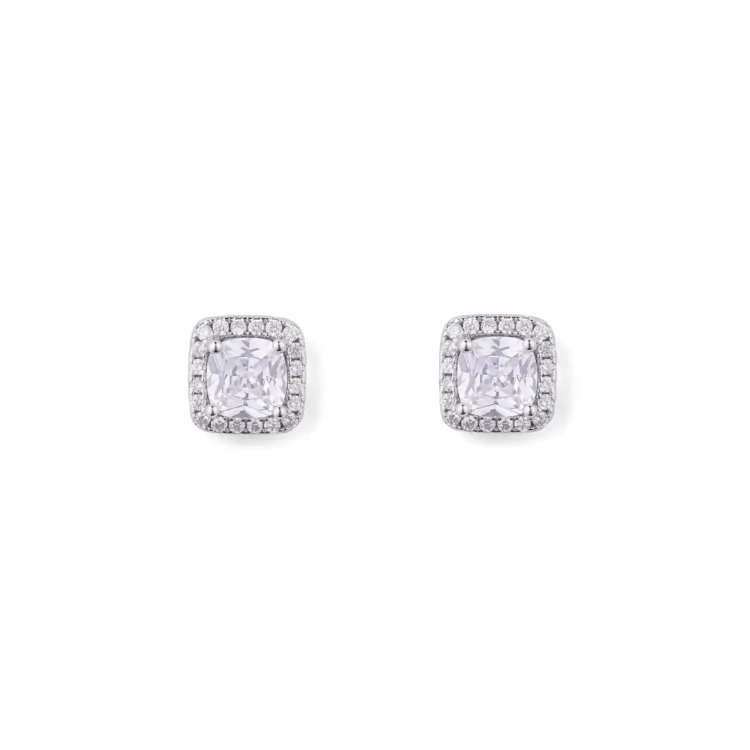 Orecchini Argento 925 Donna | Punto Luce Quadrato Halo con Contorno Zirconi Bianchi 7 mm | Lobo
