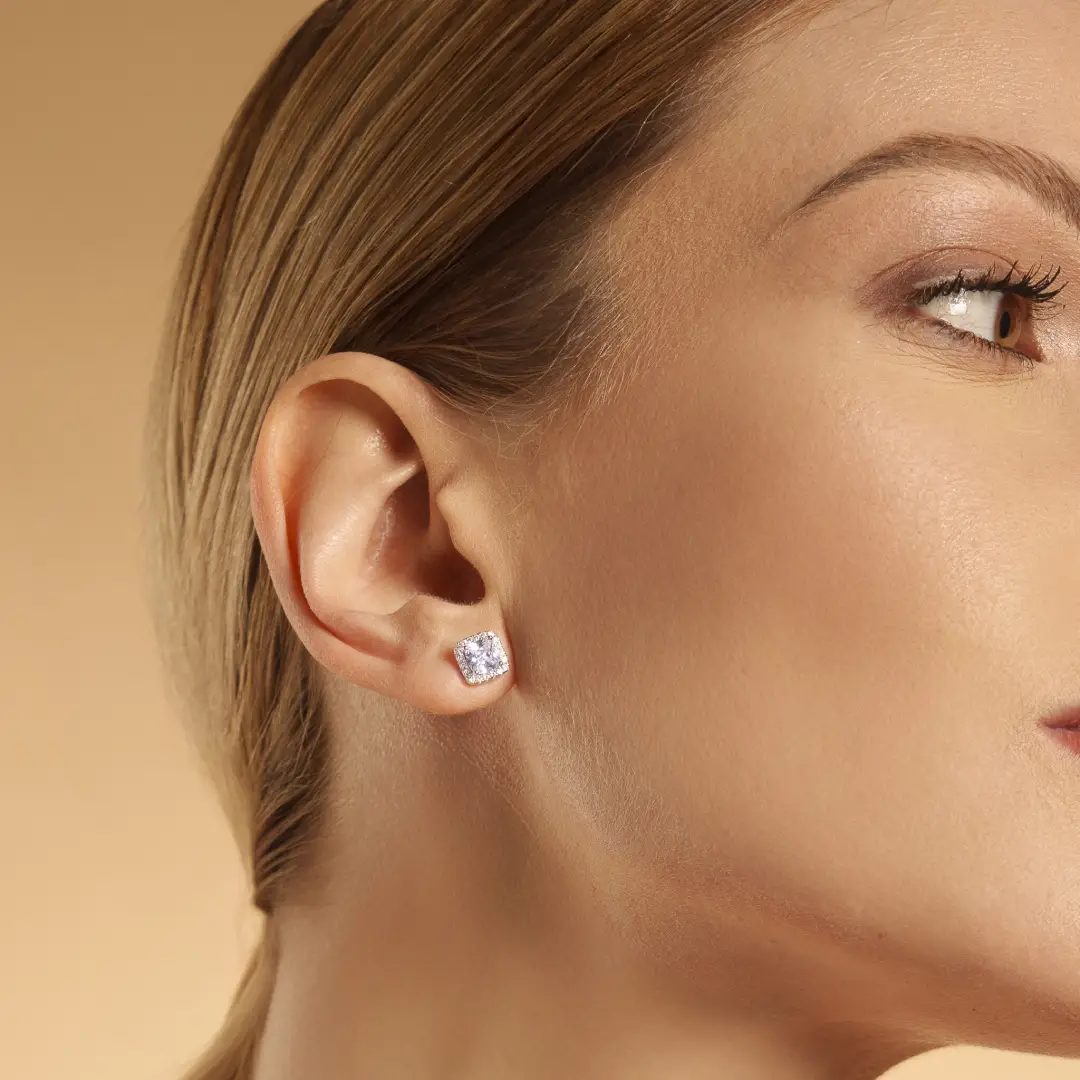 Orecchini Argento 925 Donna | Punto Luce Quadrato Halo con Contorno Zirconi Bianchi 7 mm | Lobo - immagine 2