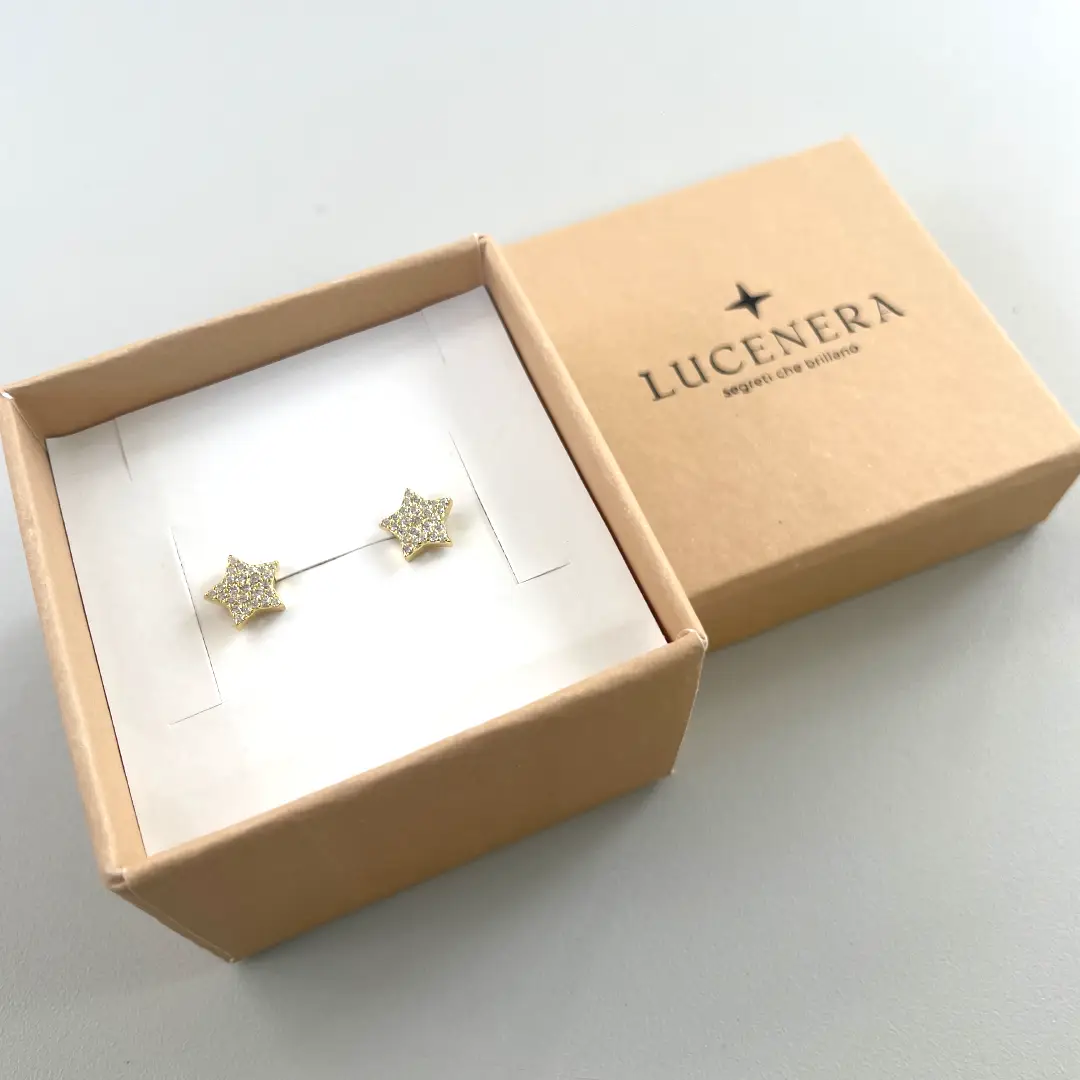 Orecchini Argento 925 Dorato Donna | Stella Pavé Zirconi Bianchi | Lobo Stellina - immagine 3