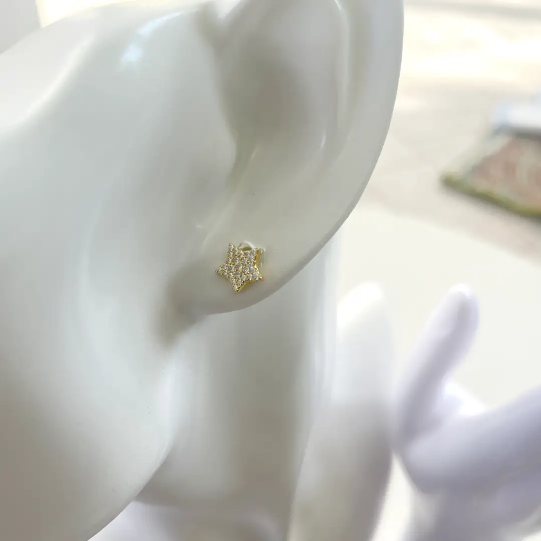 Orecchini Argento 925 Dorato Donna | Stella Pavé Zirconi Bianchi | Lobo Stellina - immagine 4