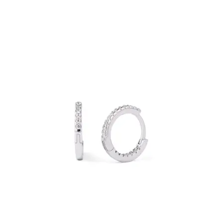 Orecchini Cerchio Argento 925 Donna | Cerchietti Piccoli 15mm con Zirconi Bianchi Pave | Huggie Hoop