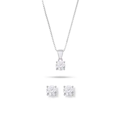 Parure Argento 925 Donna | Collana 45 o 50 cm + Orecchini Punto Luce Solitario | Girocollo Solitario Zirconi