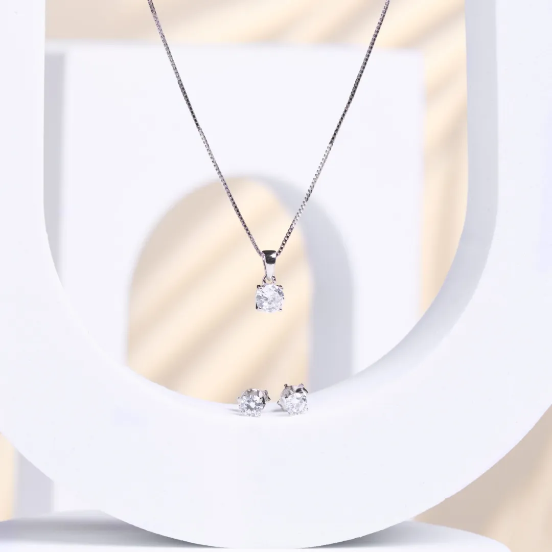 Parure Argento 925 Donna | Collana 45 o 50 cm + Orecchini Punto Luce Solitario | Girocollo Solitario Zirconi - immagine 8
