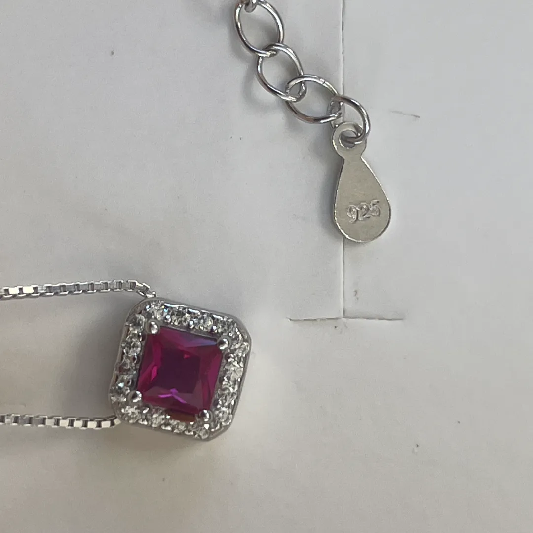 Parure Argento 925 Donna | Collana 45 o 50 cm + Orecchini Quadrati Rosso Rubino | Girocollo Punto Luce - immagine 6
