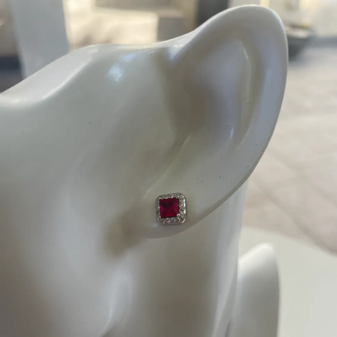Parure Argento 925 Donna | Collana 45 o 50 cm + Orecchini Quadrati Rosso Rubino | Girocollo Punto Luce - immagine 4