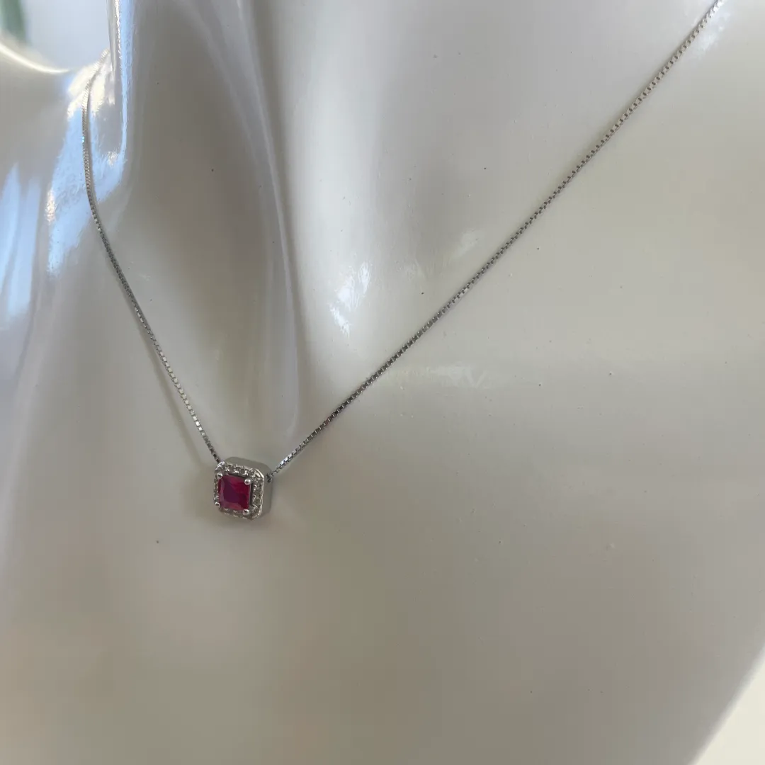 Parure Argento 925 Donna | Collana 45 o 50 cm + Orecchini Quadrati Rosso Rubino | Girocollo Punto Luce - immagine 5