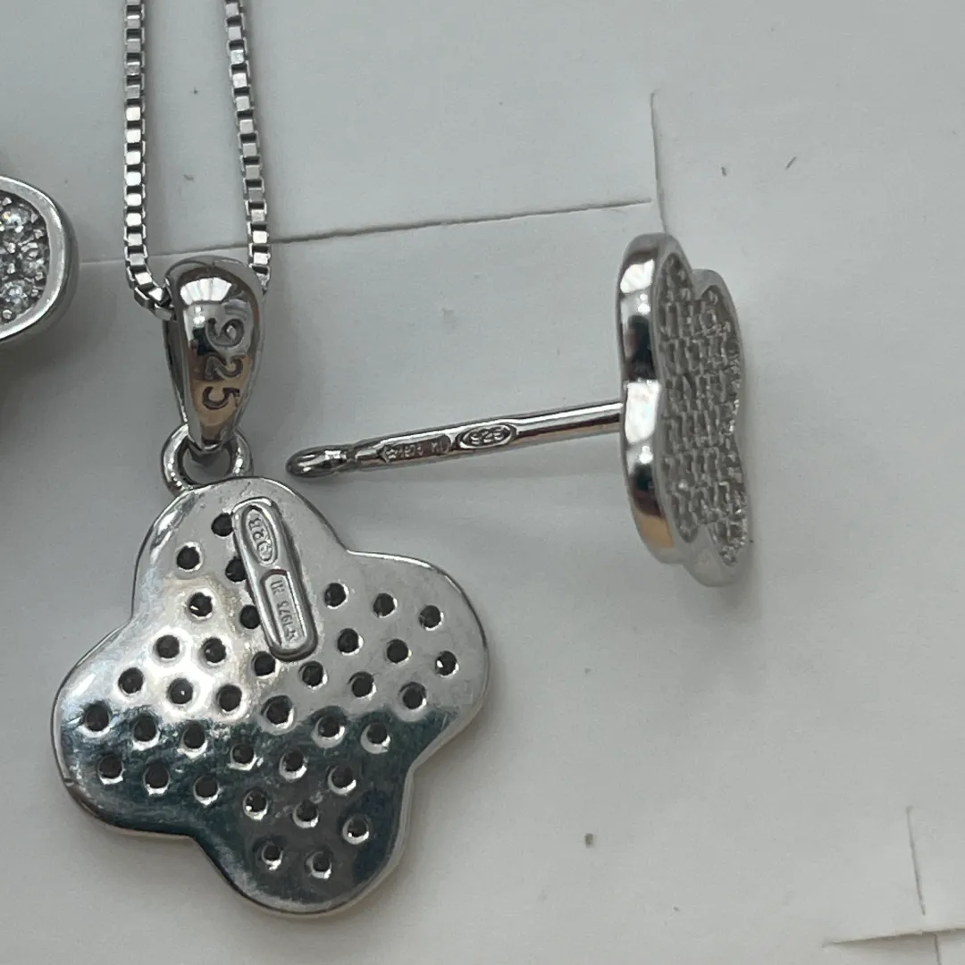 Parure Argento 925 Donna | Collana 45 0 50 cm + Orecchini Quadrifoglio Trifoglio | Girocollo Pave Zirconi - immagine 6