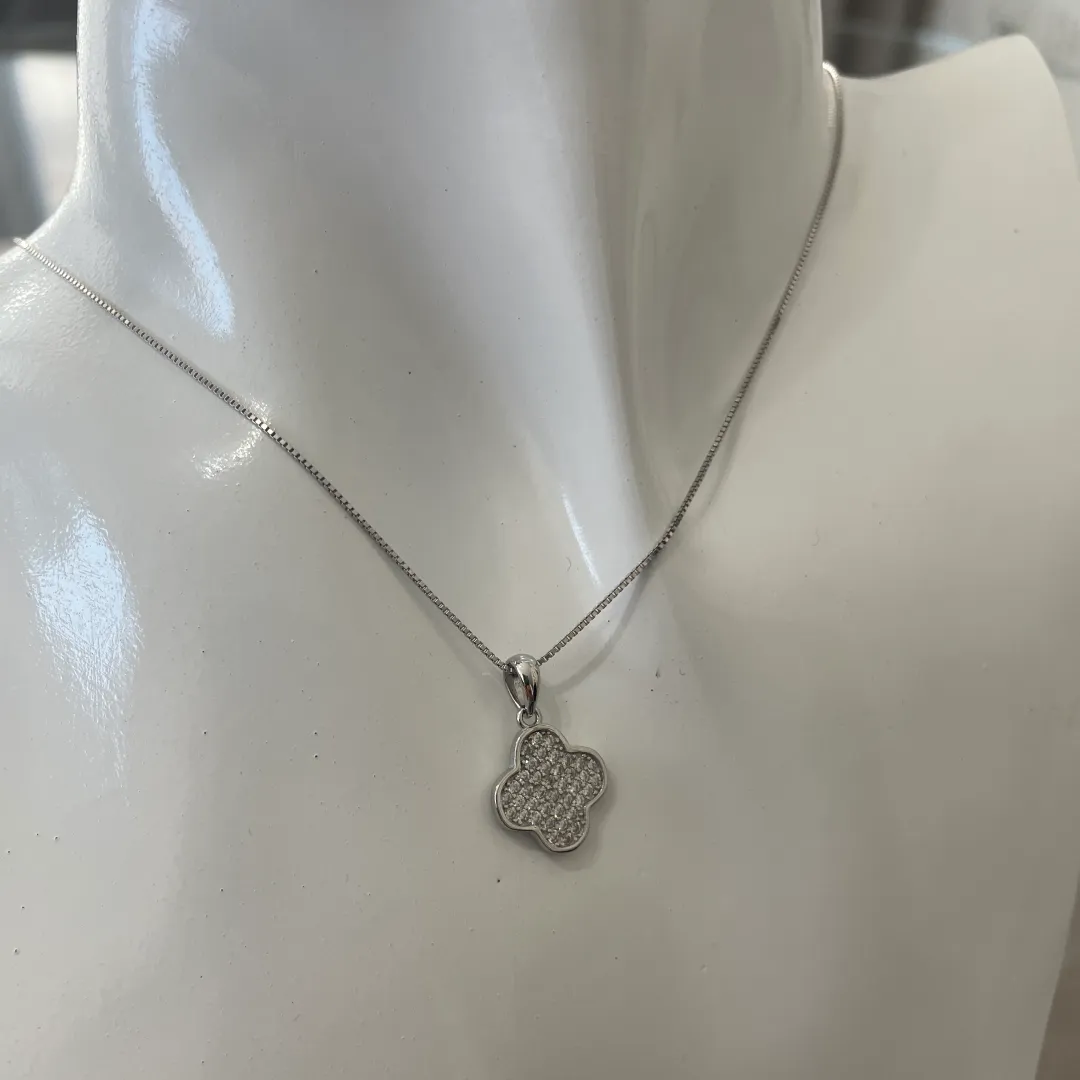 Parure Argento 925 Donna | Collana 45 0 50 cm + Orecchini Quadrifoglio Trifoglio | Girocollo Pave Zirconi - immagine 5