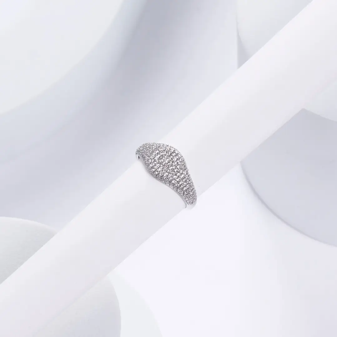 Anello Argento 925 Donna | Regolabile Chevalier Pavé Zirconi Bianchi | Sigillo Rotondo Luminoso - immagine 7