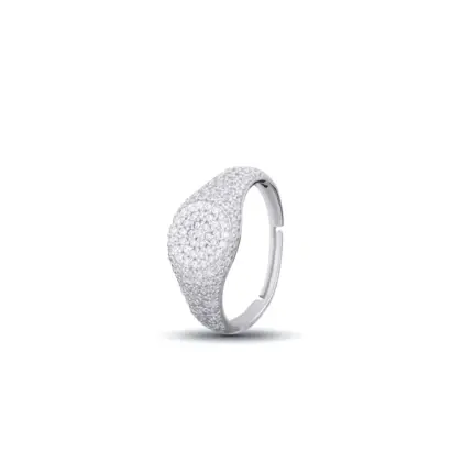 Anello Argento 925 Donna | Regolabile Chevalier Pavé Zirconi Bianchi | Sigillo Rotondo Luminoso
