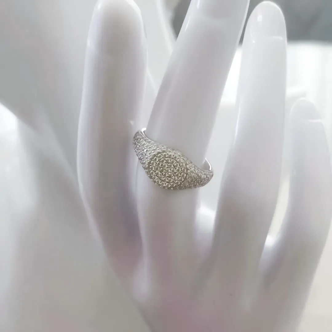 Anello Argento 925 Donna | Regolabile Chevalier Pavé Zirconi Bianchi | Sigillo Rotondo Luminoso - immagine 5