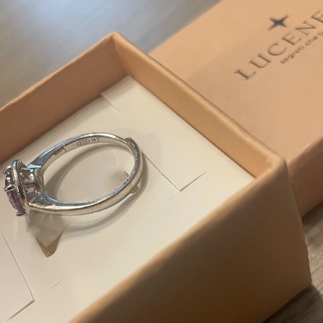 Anello Argento 925 Donna | Regolabile Rosetta Zircone Rosa Grande e Corona Zirconi Bianchi - immagine 6