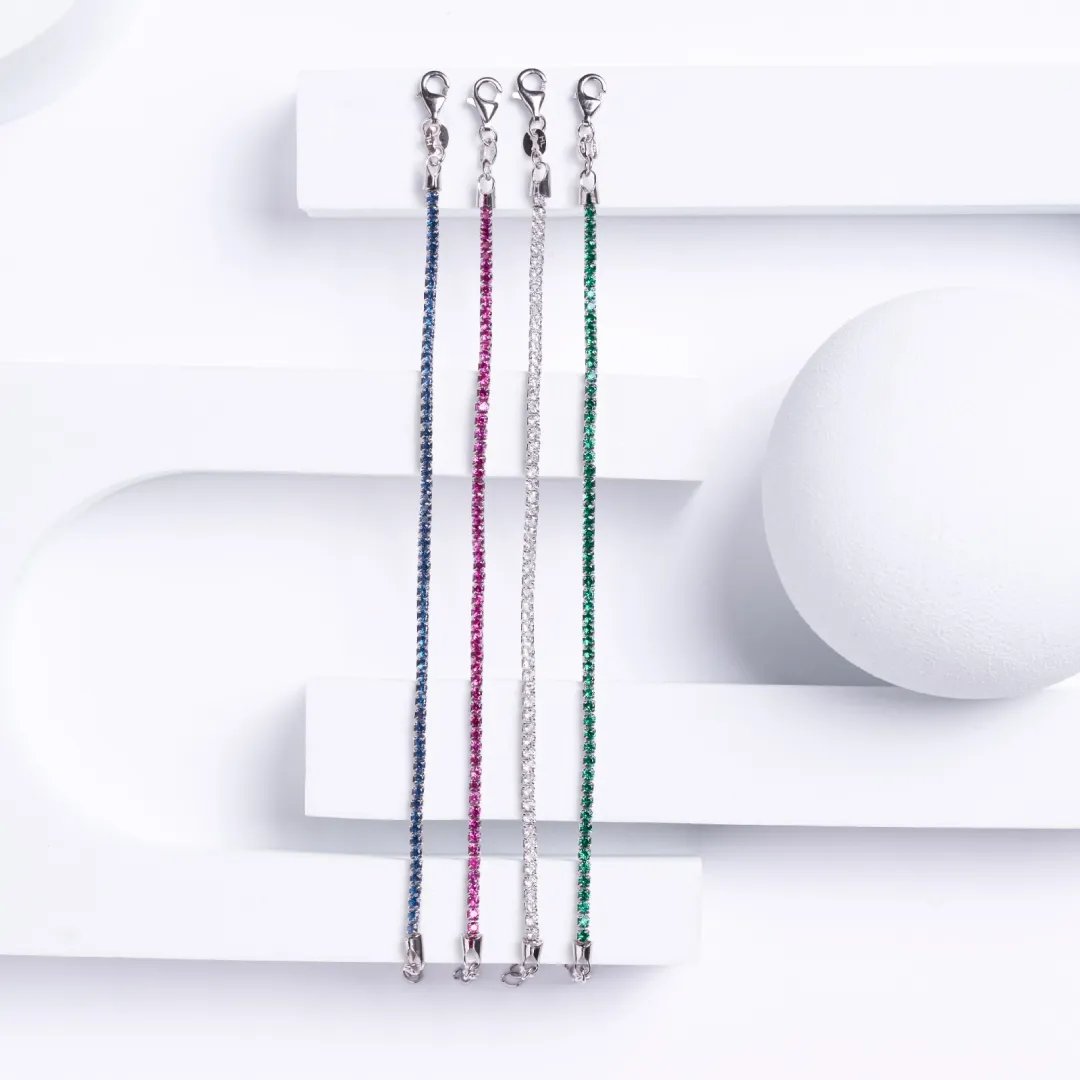 Bracciale Argento 925 Donna | Tennis 2mm Zirconi Fucsia | Regolabile 16-20 cm | Riviera - immagine 7