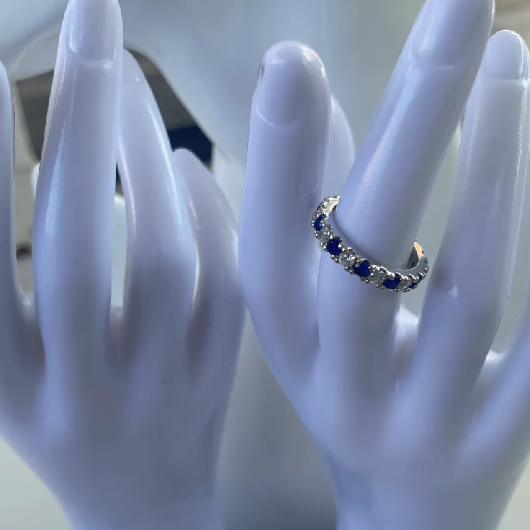 Anello Argento 925 Donna | Veretta Eternity Zirconi Blu e Bianchi Alternati - immagine 5