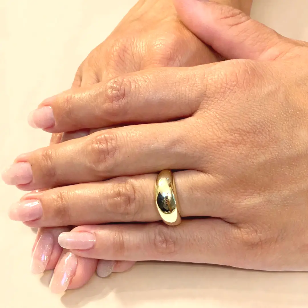 Anello Argento 925 Dorato Donna | Bombato Liscio Minimal | Fascia Larga Lucida - immagine 4