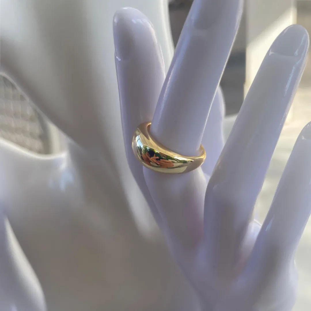 Anello Argento 925 Dorato Donna | Bombato Liscio Minimal | Fascia Larga Lucida - immagine 5