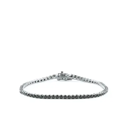 Bracciale Tennis Argento 925 Uomo - Donna| Zirconi Neri 2mm | Chiusura a Cassetta con Sicura