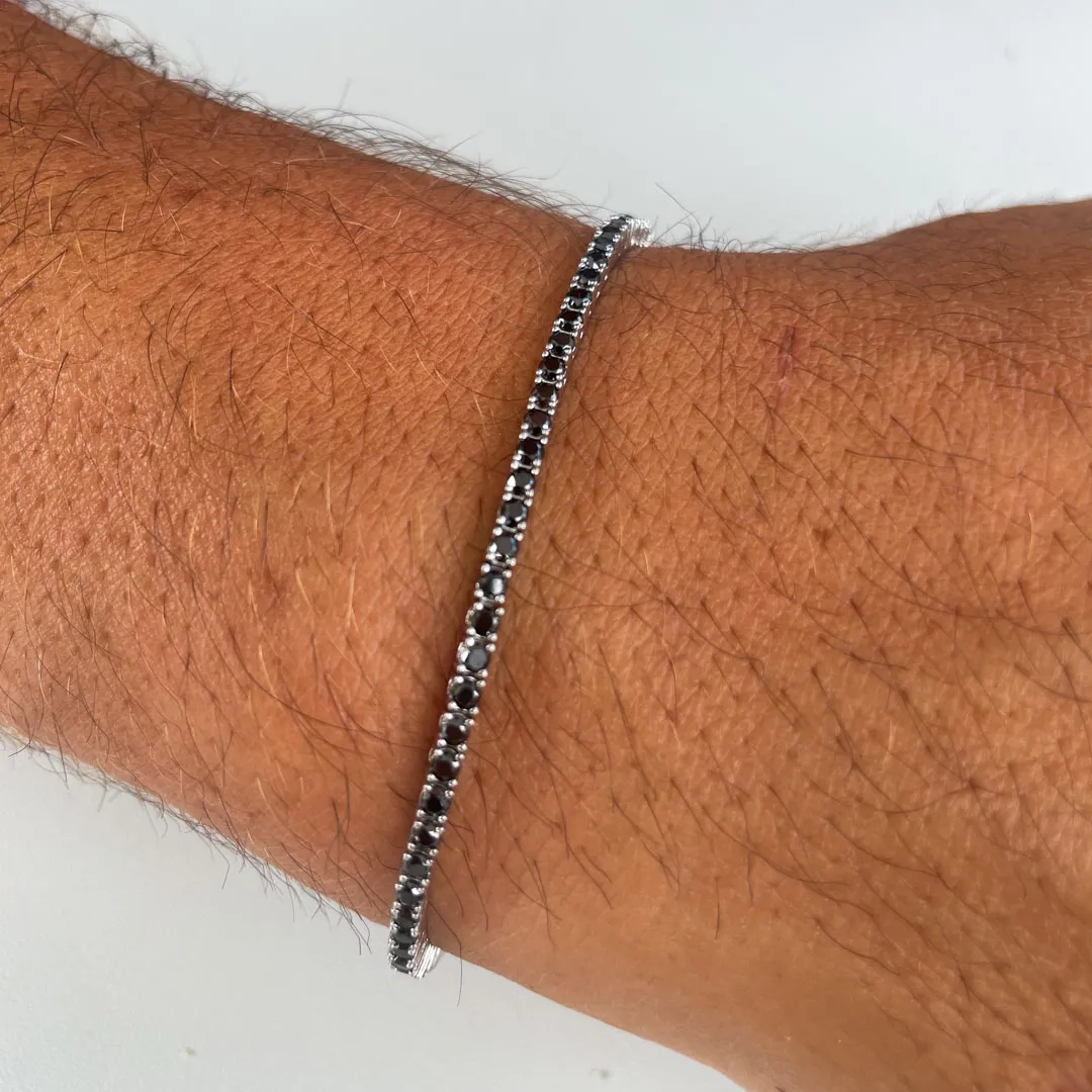Bracciale Tennis Argento 925 Uomo - Donna| Zirconi Neri 2mm | Chiusura a Cassetta con Sicura - immagine 4