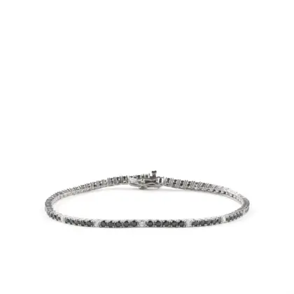 Bracciale Tennis Argento 925 Uomo - Donna | Zirconi Neri e Bianchi 2mm | Chiusura a Cassetta con Sicura