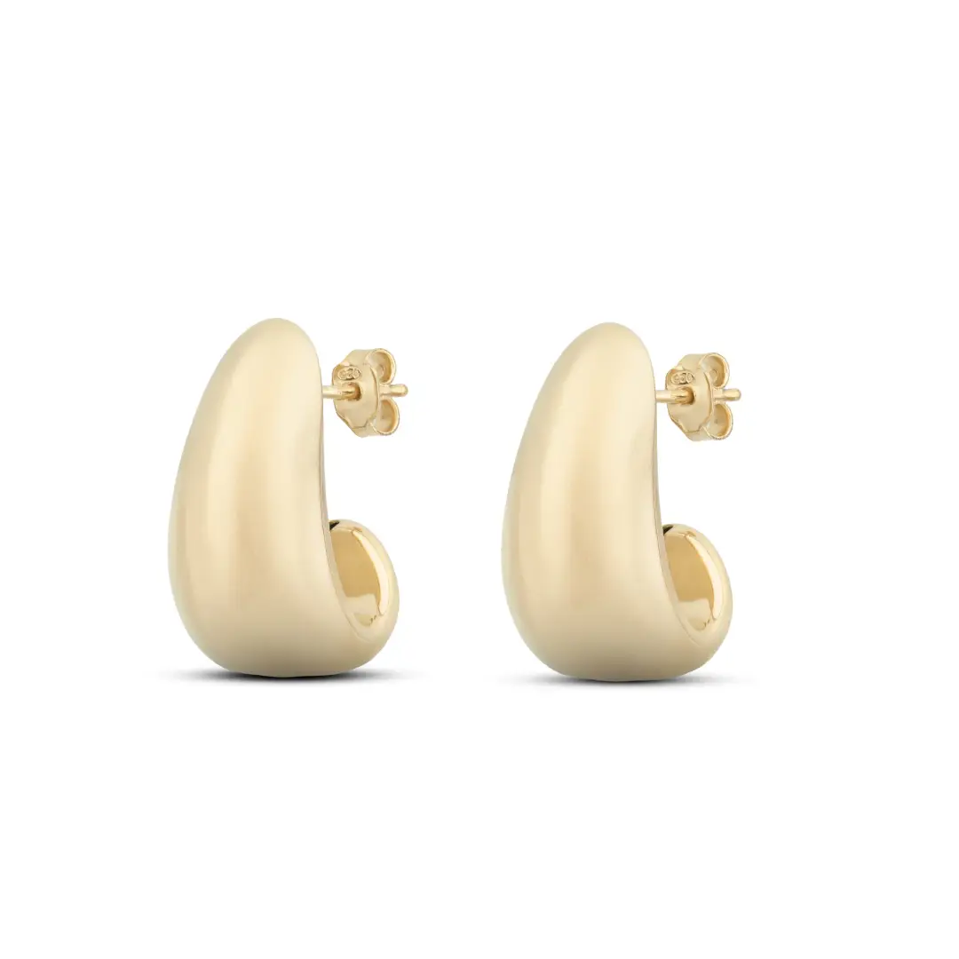 Orecchini Argento 925 Dorato Donna | Goccia Bombata Lobo | Bottone Vintage Minimal