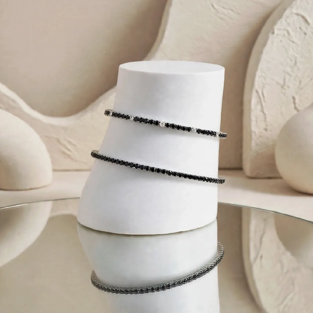 Bracciale Tennis Argento 925 Uomo - Donna | Zirconi Neri e Bianchi 2mm | Chiusura a Cassetta con Sicura - immagine 7
