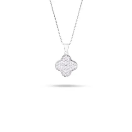 Collana Argento 925 Donna | Ciondolo Quadrifoglio Trifoglio | Pave Zirconi
