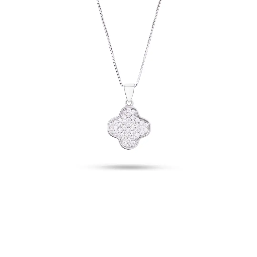 Collana Argento 925 Donna | Ciondolo Quadrifoglio Trifoglio | Pave Zirconi
