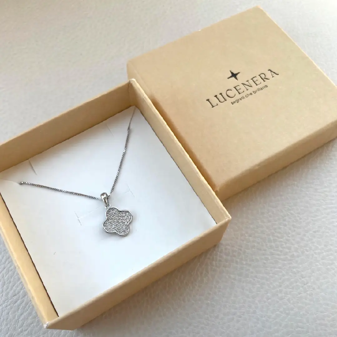 Collana Argento 925 Donna | Ciondolo Quadrifoglio Trifoglio | Pave Zirconi - immagine 3
