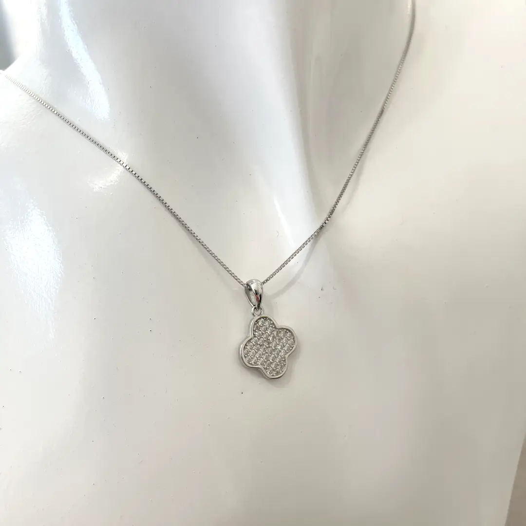Collana Argento 925 Donna | Ciondolo Quadrifoglio Trifoglio | Pave Zirconi - immagine 4