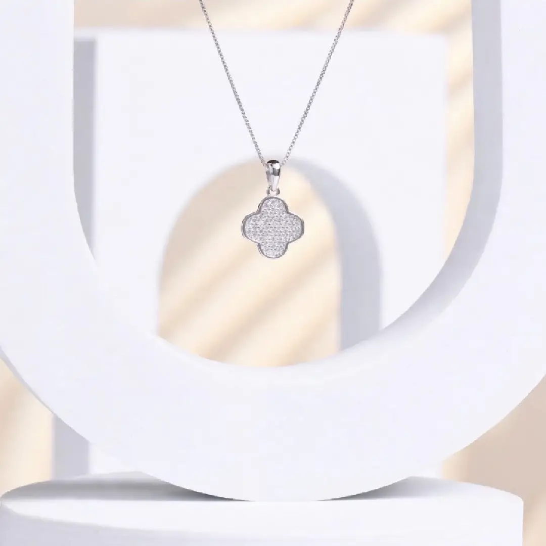Collana Argento 925 Donna | Ciondolo Quadrifoglio Trifoglio | Pave Zirconi - immagine 7