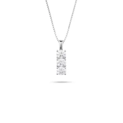 Collana Argento 925 Donna | Trilogy 3 Pietre | Zirconi Cubici | Pendente Verticale