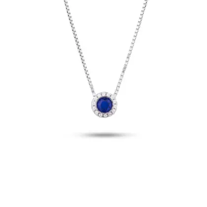 Collana Argento 925 Donna | Girocollo Pietra Blu Zaffiro | Halo Zirconi
