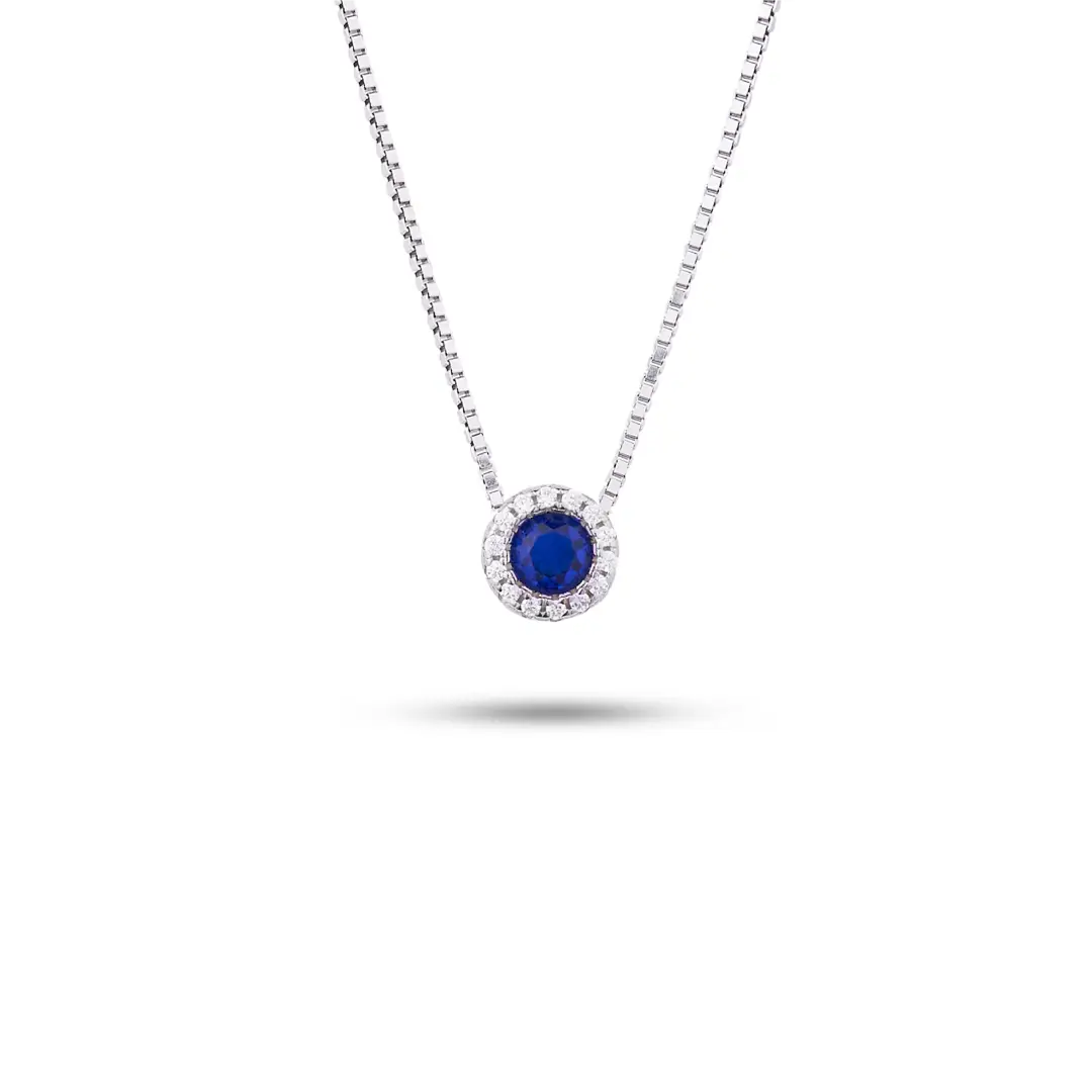 Collana Argento 925 Donna | Girocollo Pietra Blu Zaffiro | Halo Zirconi