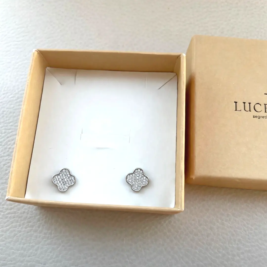 Orecchini Argento 925 Donna | Quadrifoglio | Pave Zirconi | Bottone Lobo - immagine 3